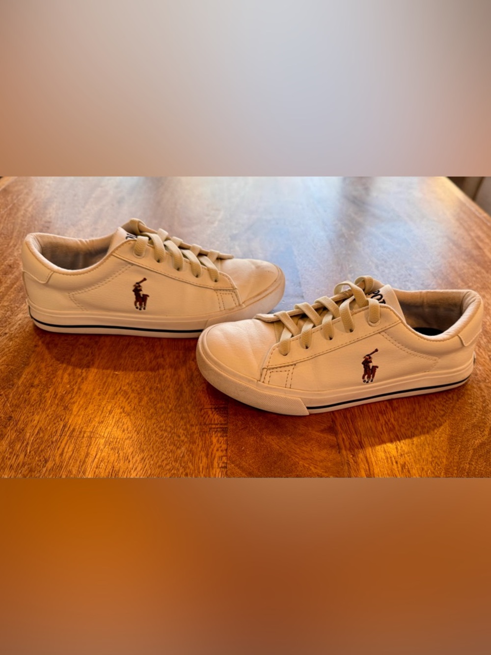 Ralph Lauren Kids Cream Leather Low-Top Sneakers